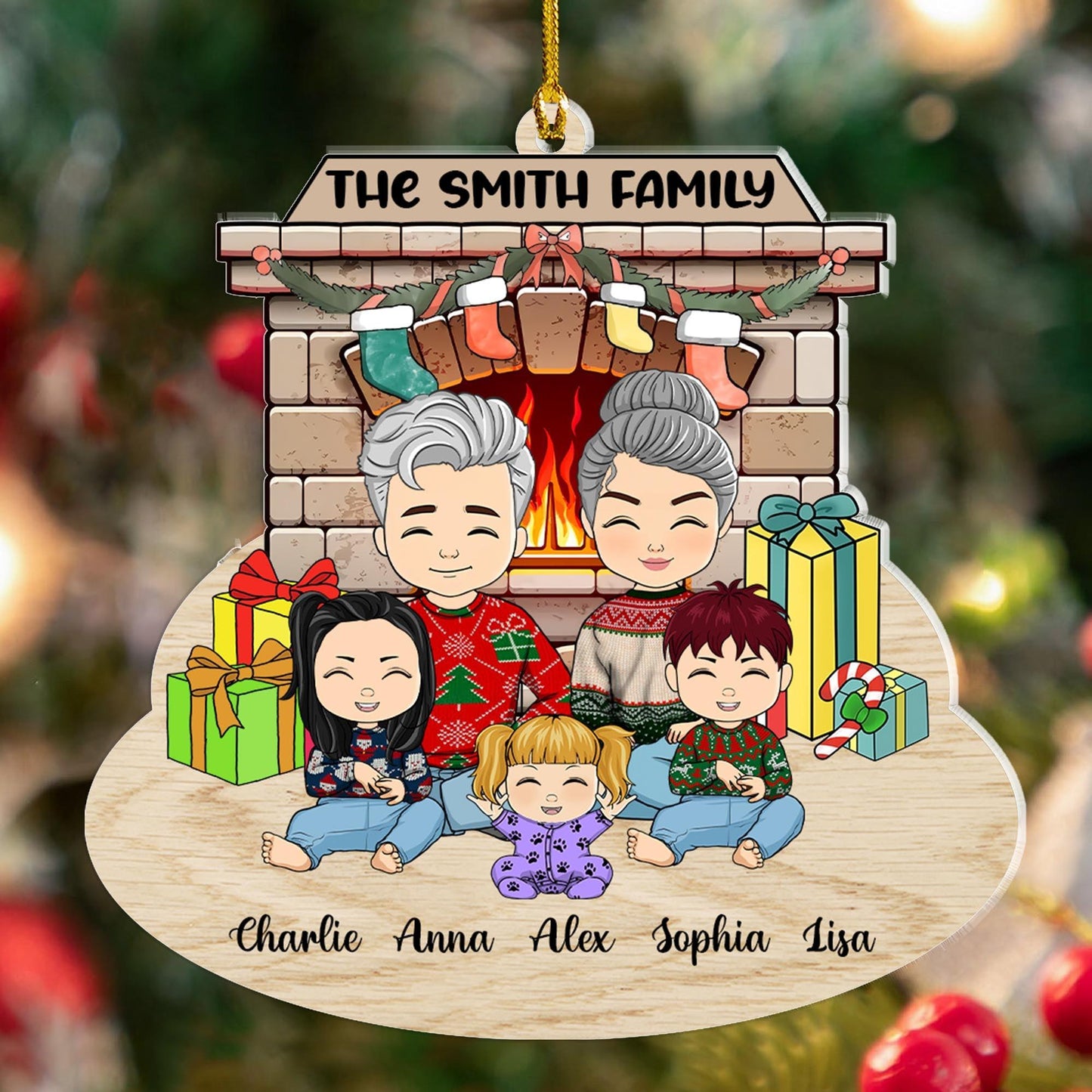 Family This Christmas With Fireplace - Personalized Ornament