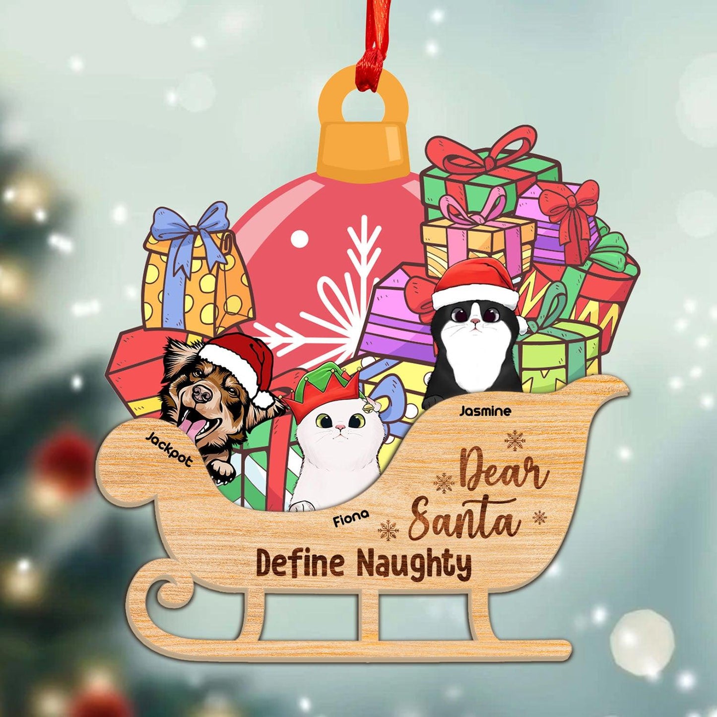 Dear Santa Define Naughty - Personalized Pet Wooden Ornament