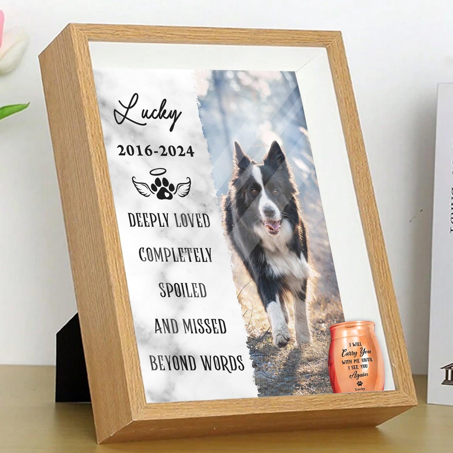 Custom Memorial Photo Frame - Mini Urn for Ashes - Pawprints Heart