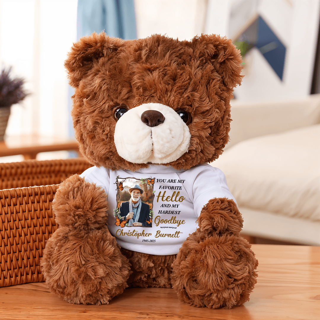 My Hardest Goodbye Memorial Bear - Teddy Bear With Personalized Photo Shirt