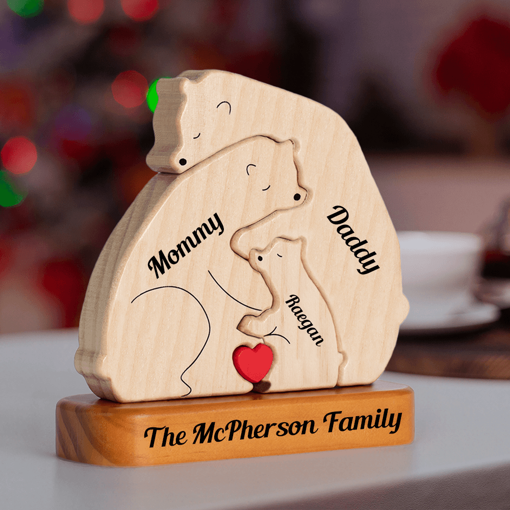 Lovely Bear Family Hugging - Wooden Bears Family Pet Carvings