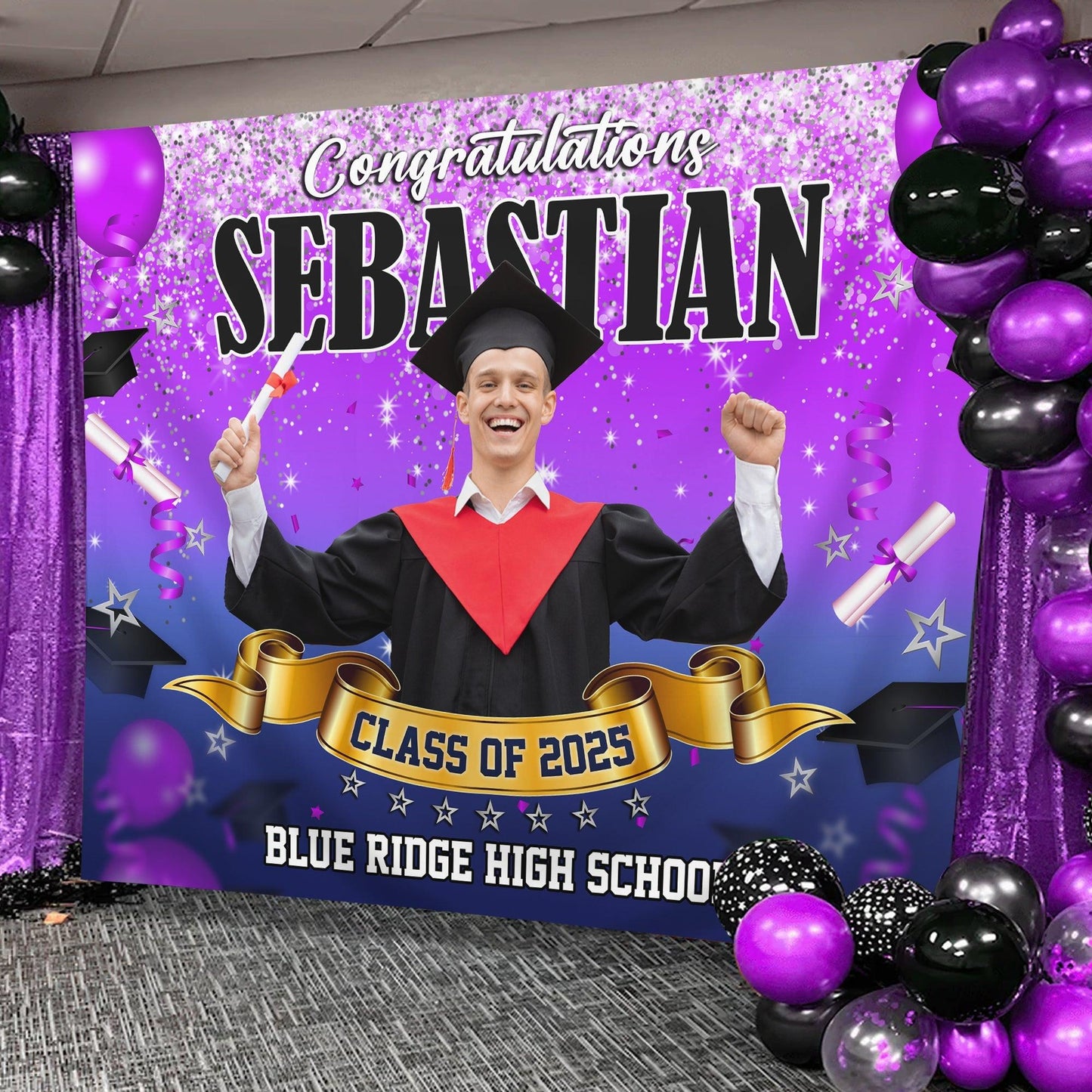 Congratulations Graduation Backdrop - Custom Class of 2025 Graduation Party Backdrop - Personalized Backdrop Graduation Party