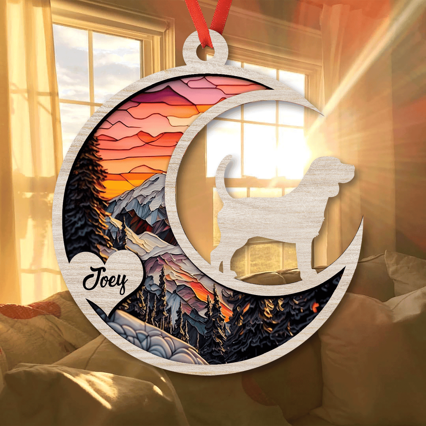 Colorful Moon Personalized Suncatcher - Dog Lover Ornament