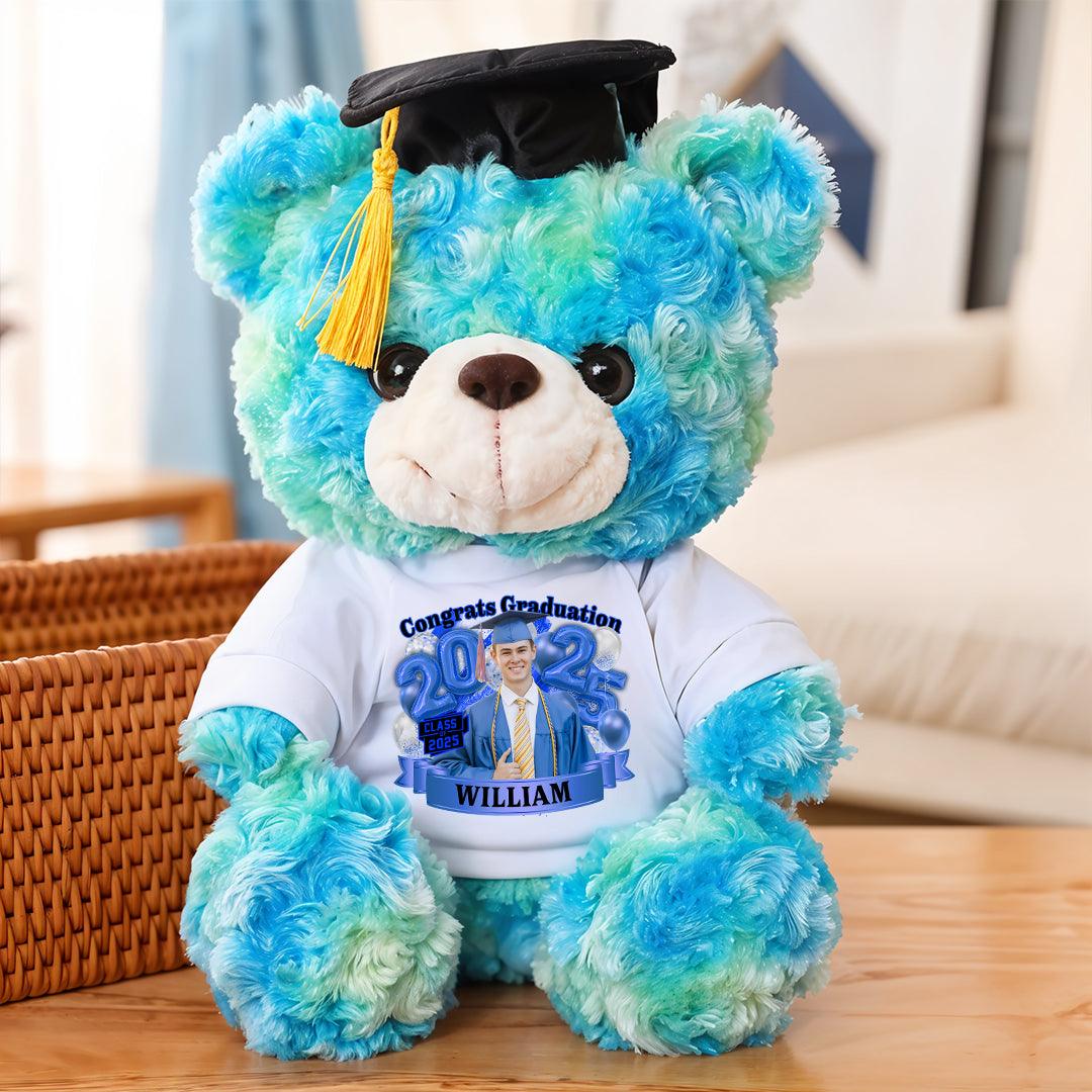 Color Class Of 2025 Graduate Bear With Cap - Teddy Bear With Personalized Shirt