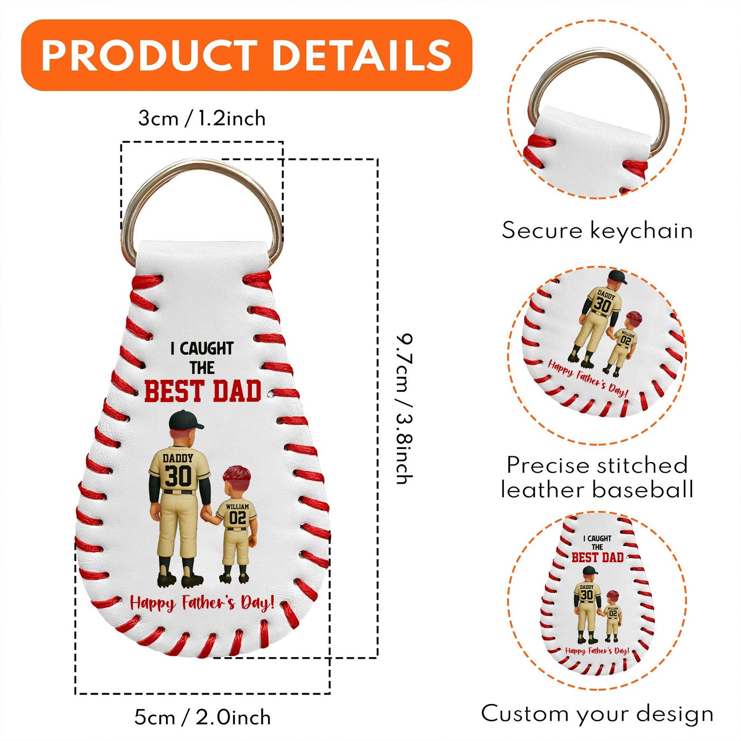 God Hit A Homerun When He Made You My Dad - Personalized Leather Baseball Keychain