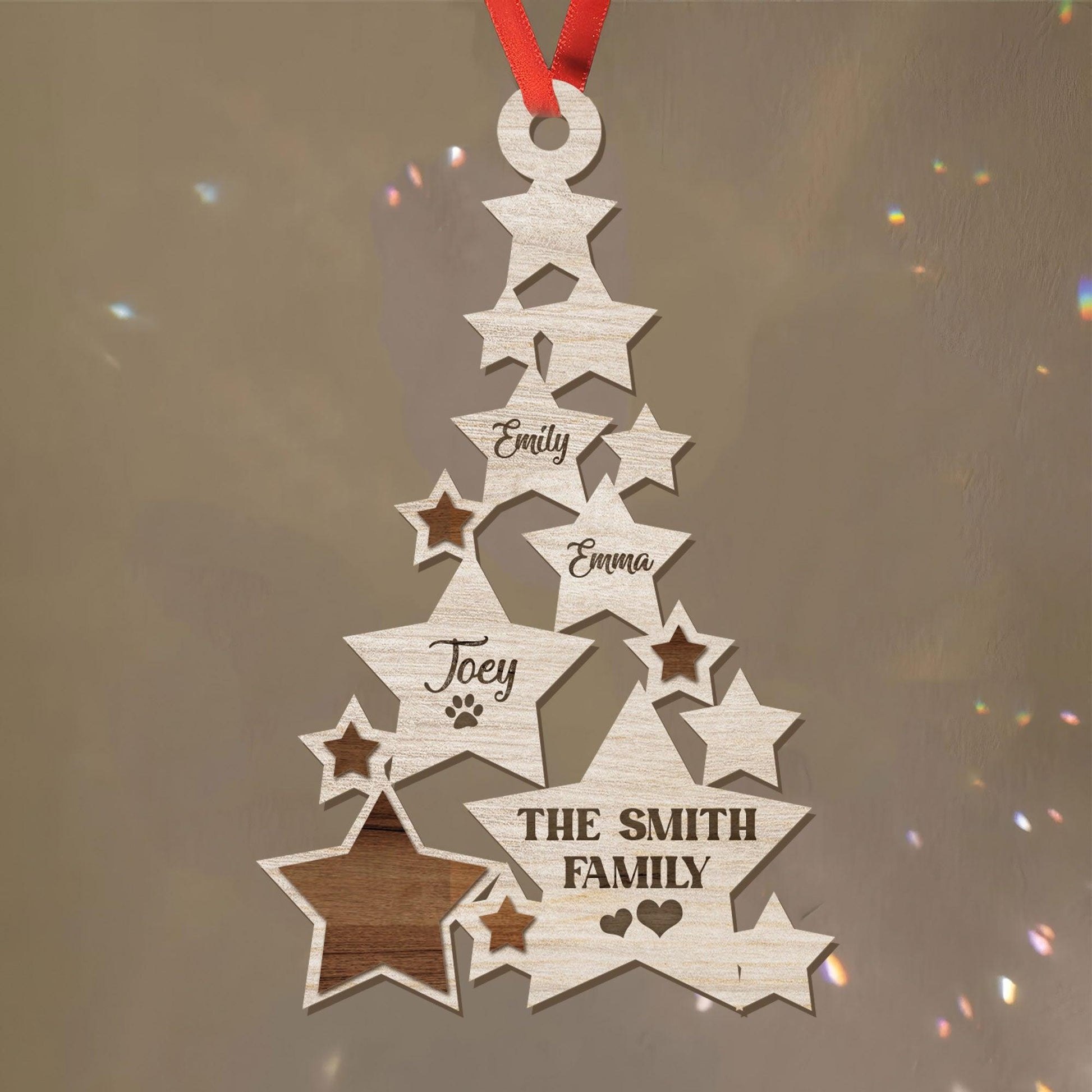 Family Star Name Ornament - Custom Shape Wood Ornament For Family