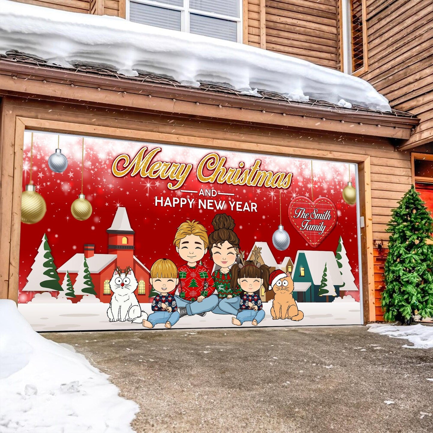 Christmas Garage Door Decor - Merry Christmas and Happy New Year