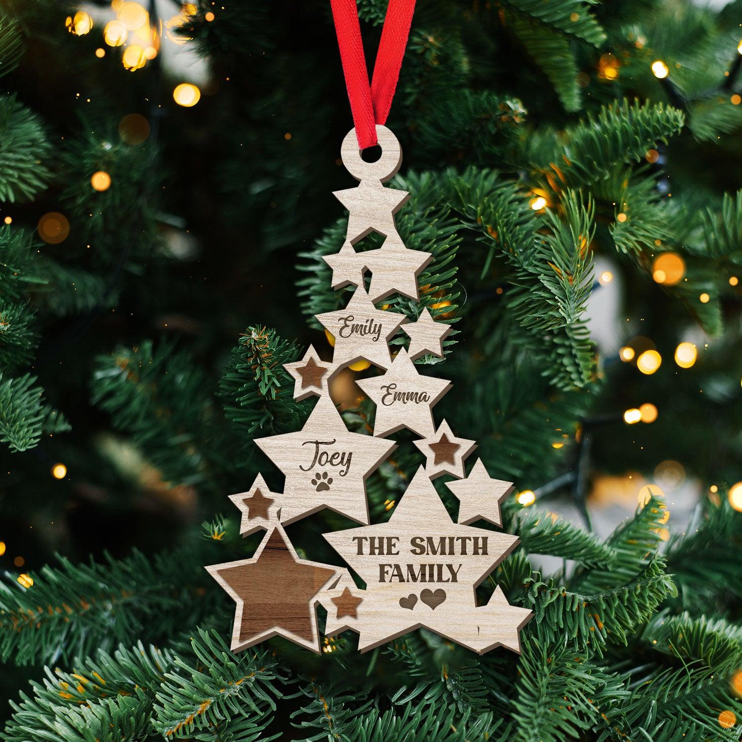 Family Star Name Ornament - Custom Shape Wood Ornament For Family