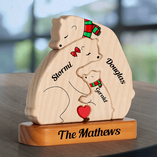 Cozy Bear Family Hugging Season - Wooden Pet Carvings Puzzle