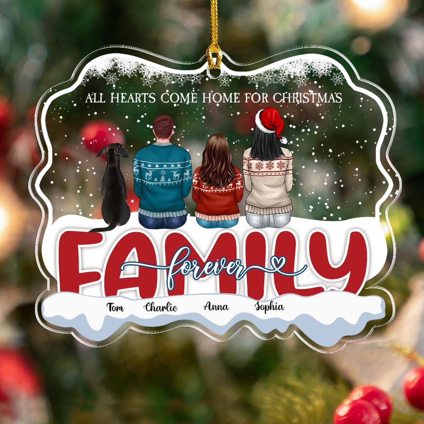 All Hearts Come Home - Custom Family & Dog Christmas Ornament