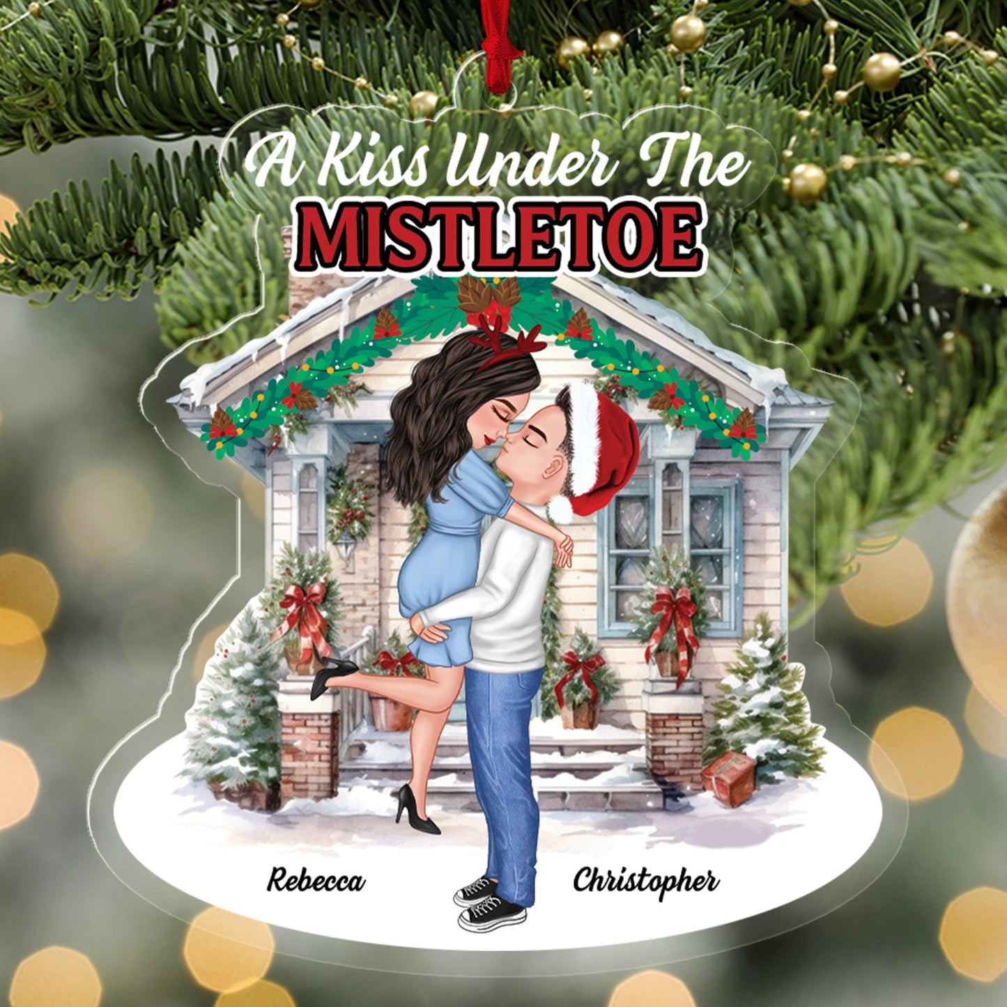 Christmas Kiss Under Mistletoe - Personalized Acrylic Ornament
