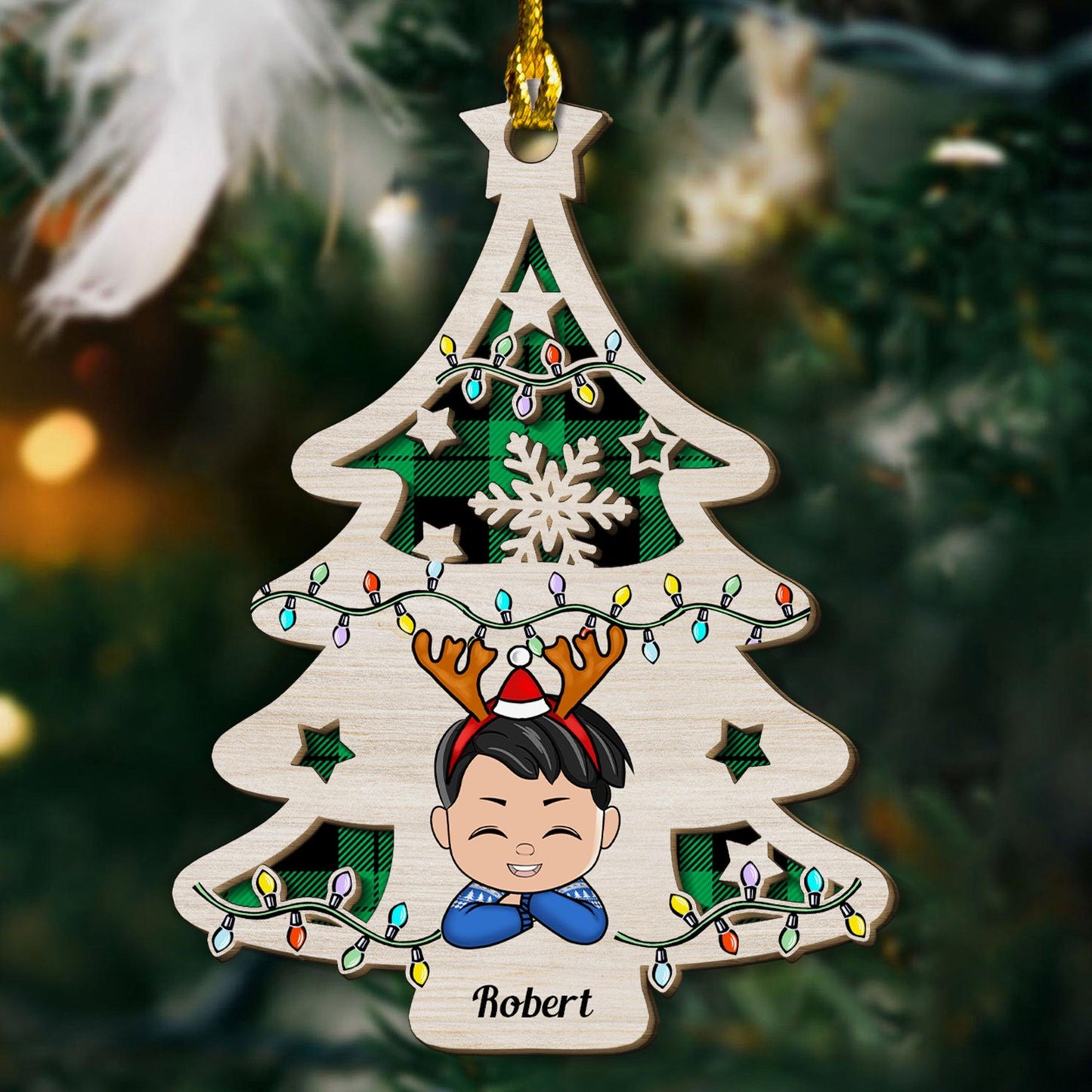 Christmas Tree Kids Ornament - Custom Shape Wood Ornament