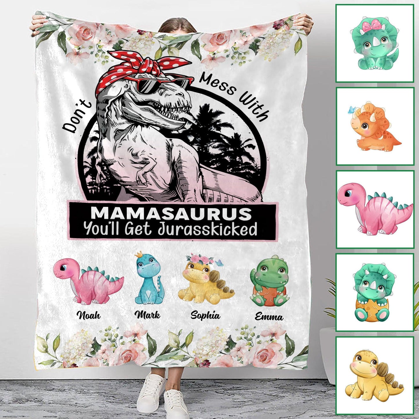 Don't Mess With Mamasaurus - Personalized Blanket - Best Gift For Mom