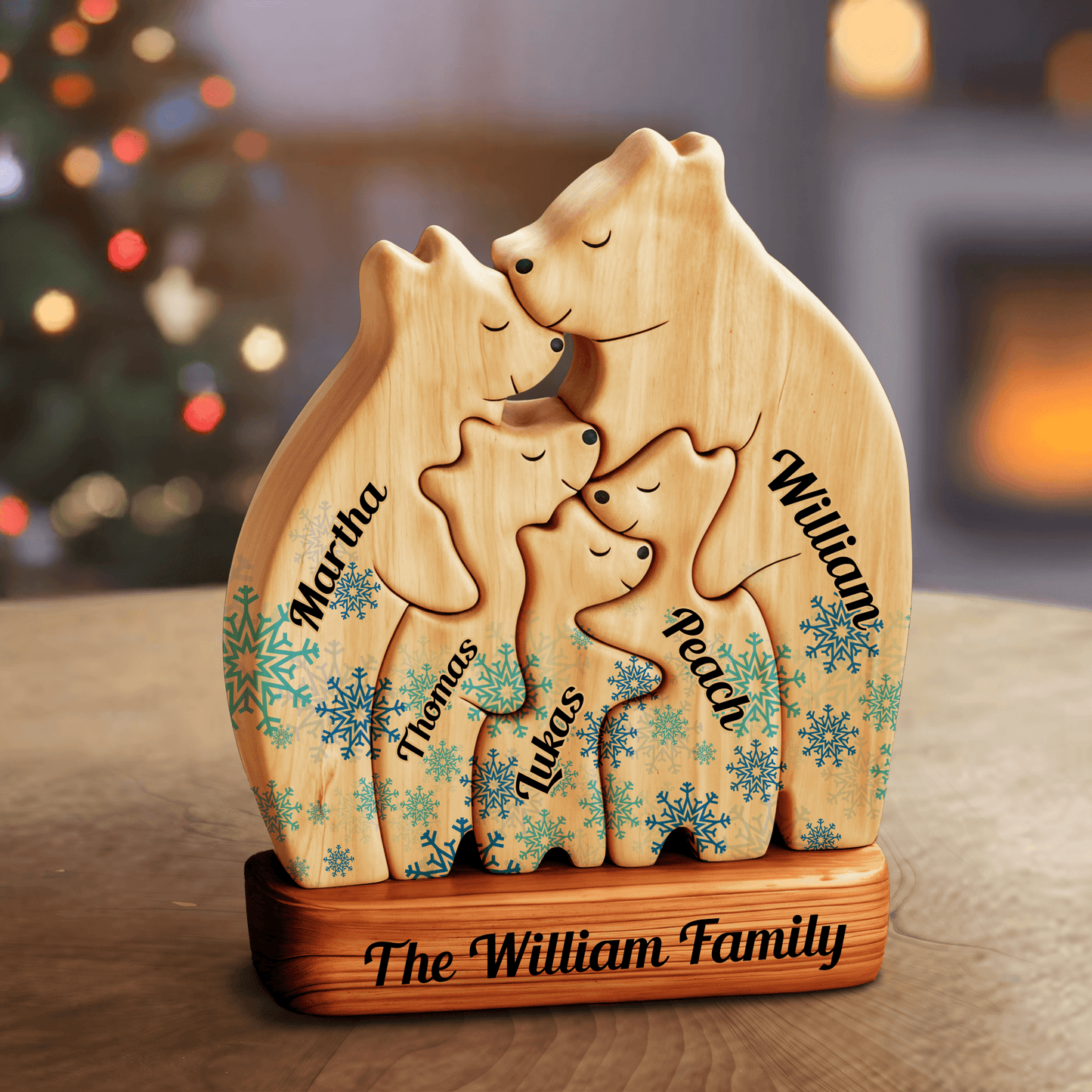 Snow Pattern Wooden Bear Puzzle - Christmas Family Keepsake