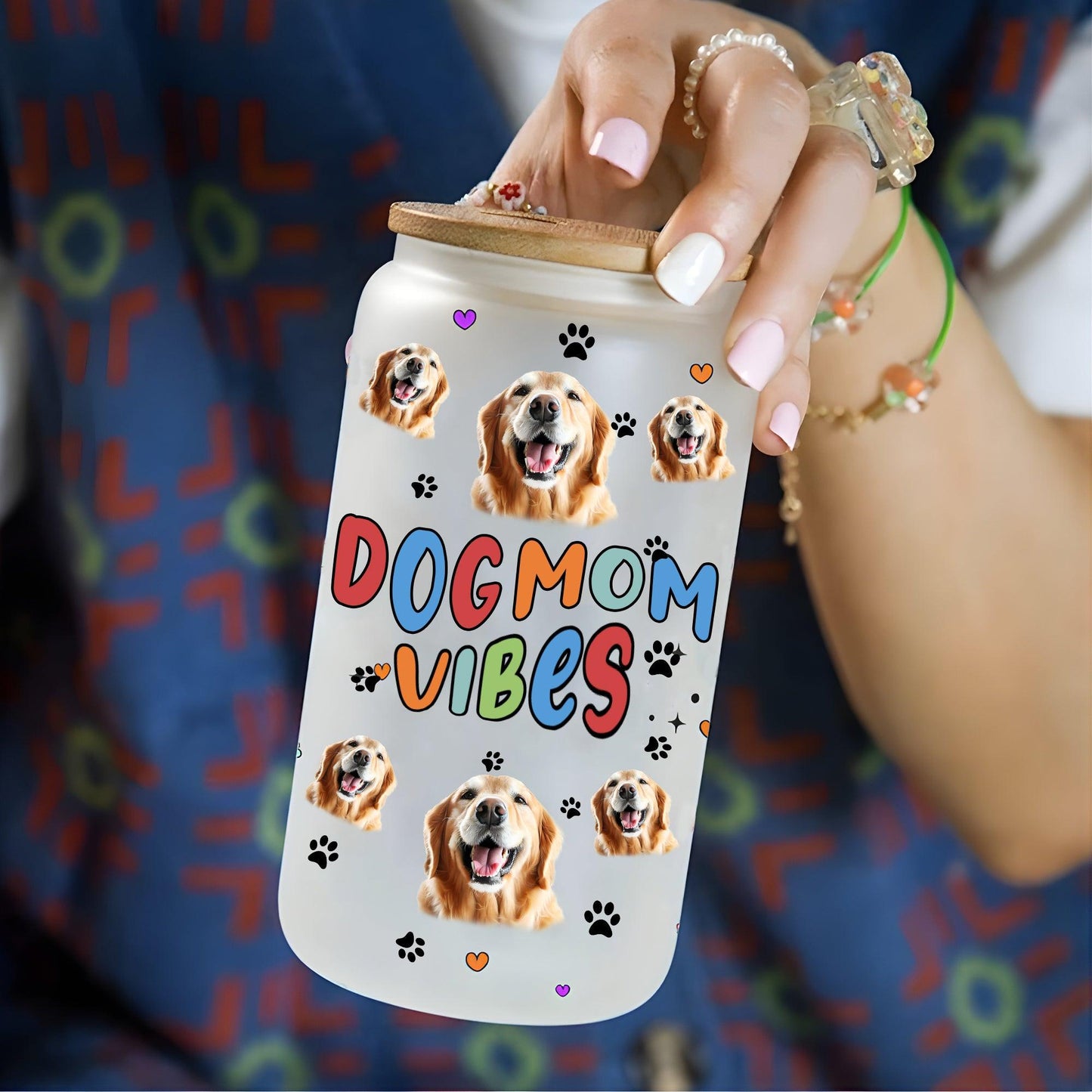 Dog Mom Vibes Frosted Glass Bottle with Lid & Straw, Personalized
