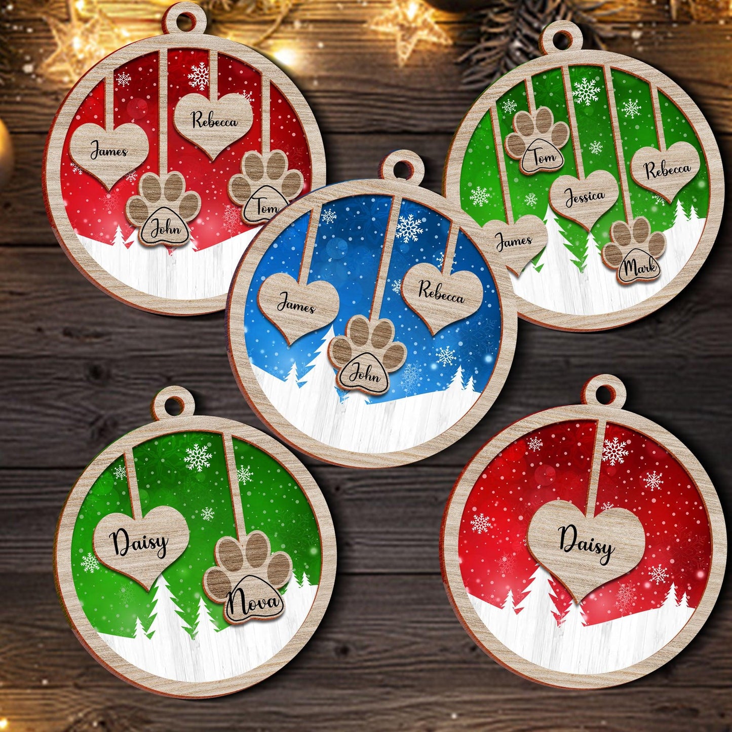 Family Christmas Wood Ornament - Wood Ornament 2 Layered