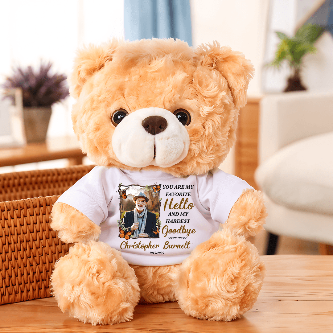 My Hardest Goodbye Memorial Bear - Teddy Bear With Personalized Photo Shirt