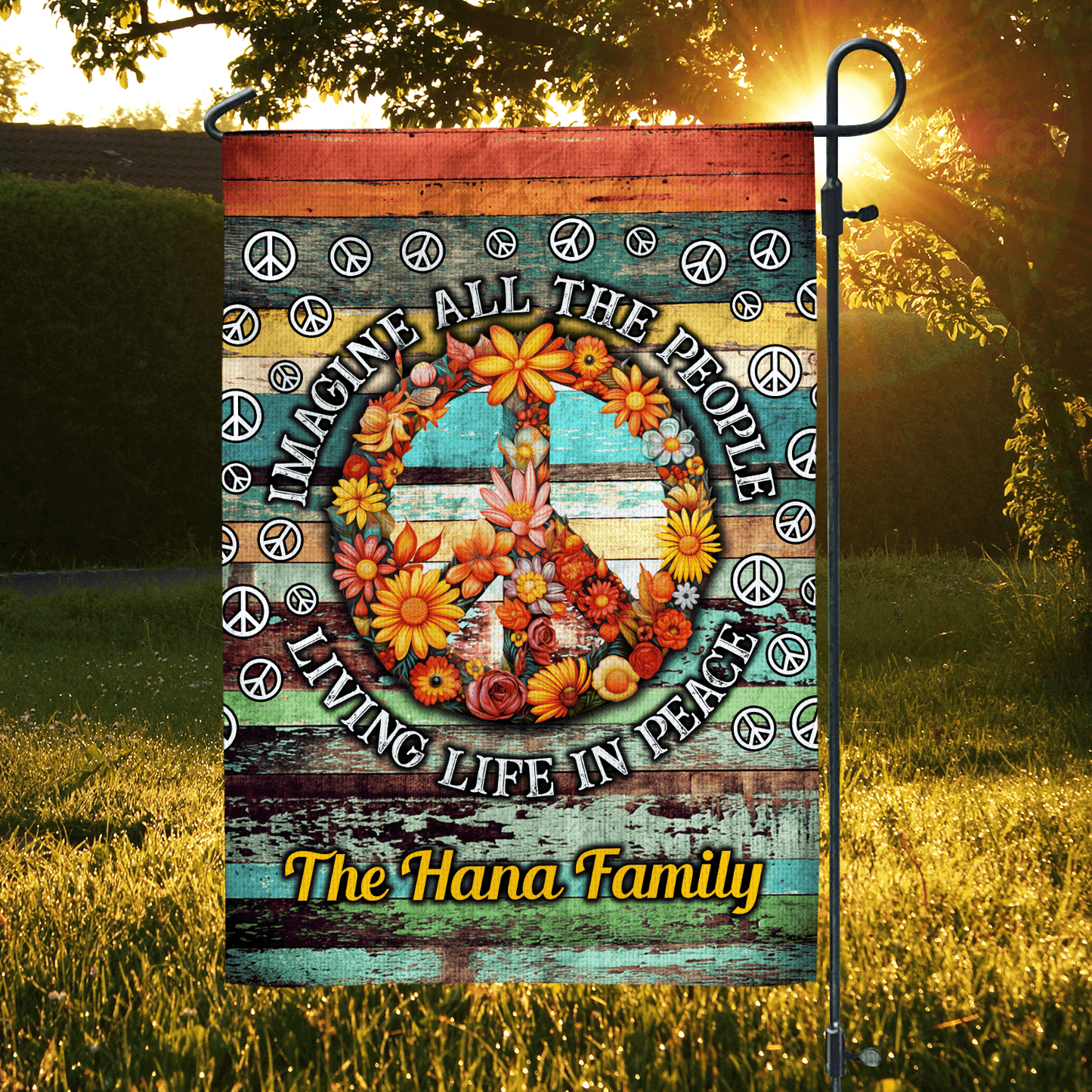 Family Peace Sign Flag - Imagine All The People - Garden Flag Decor