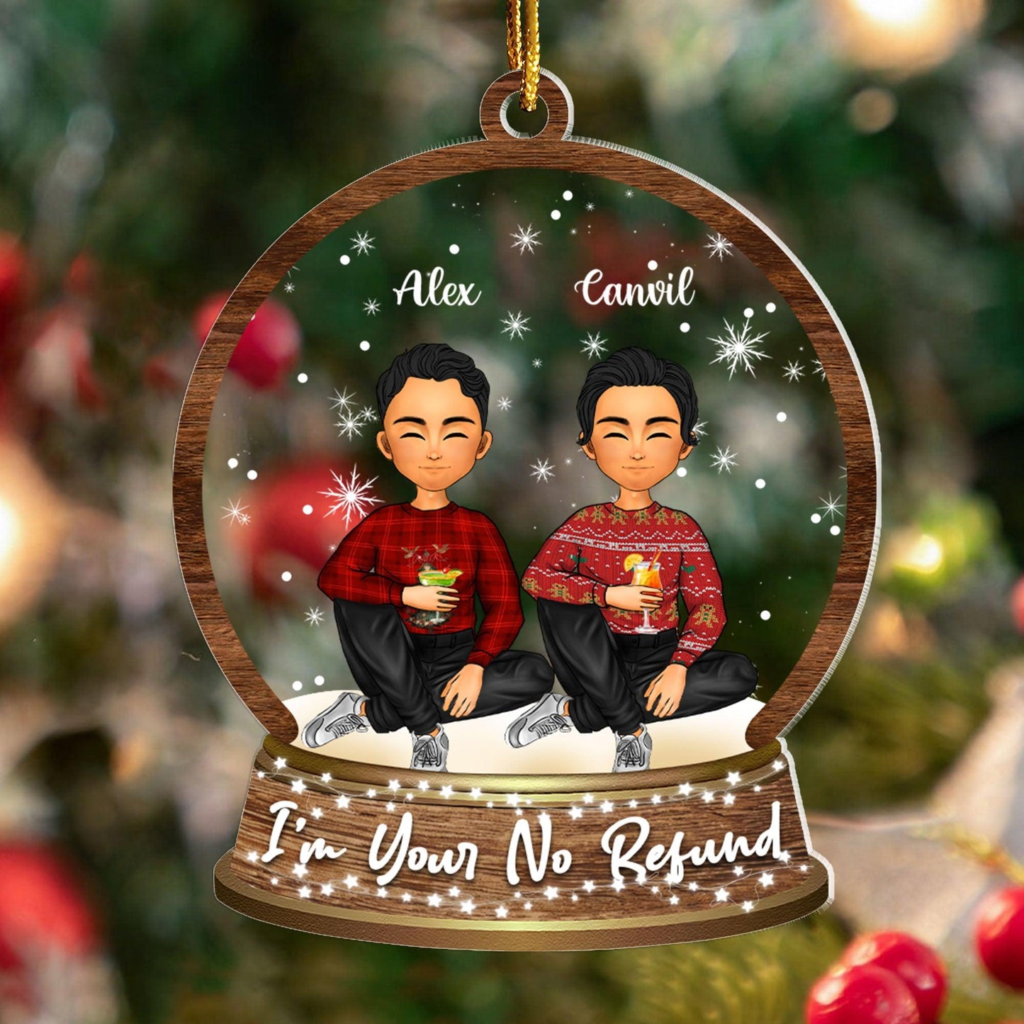 No Refund Couple Snowball Ornament - Custom Acrylic Gift