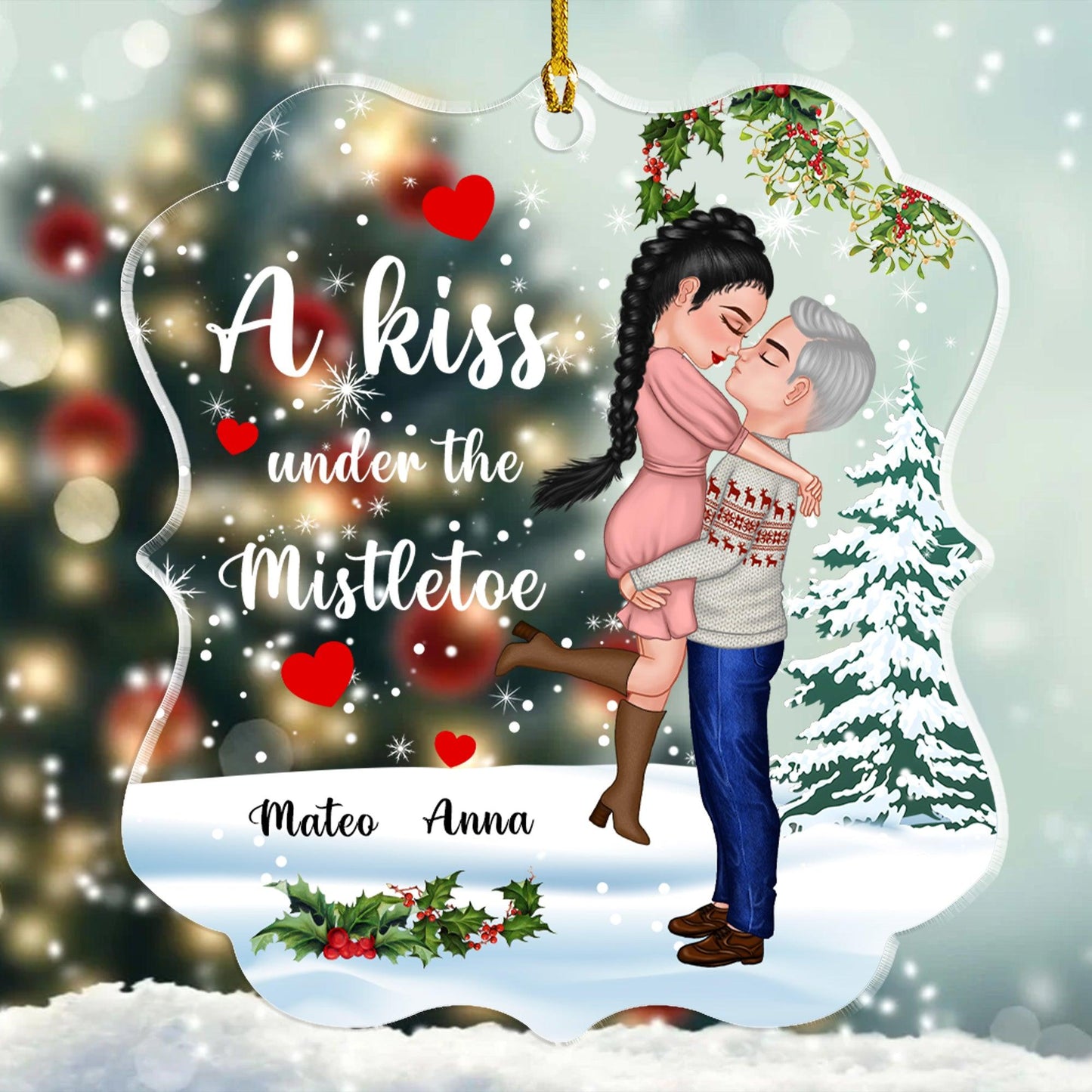 Mistletoe Couple Acrylic Ornament - Personalized Custom Acrylic Ornament