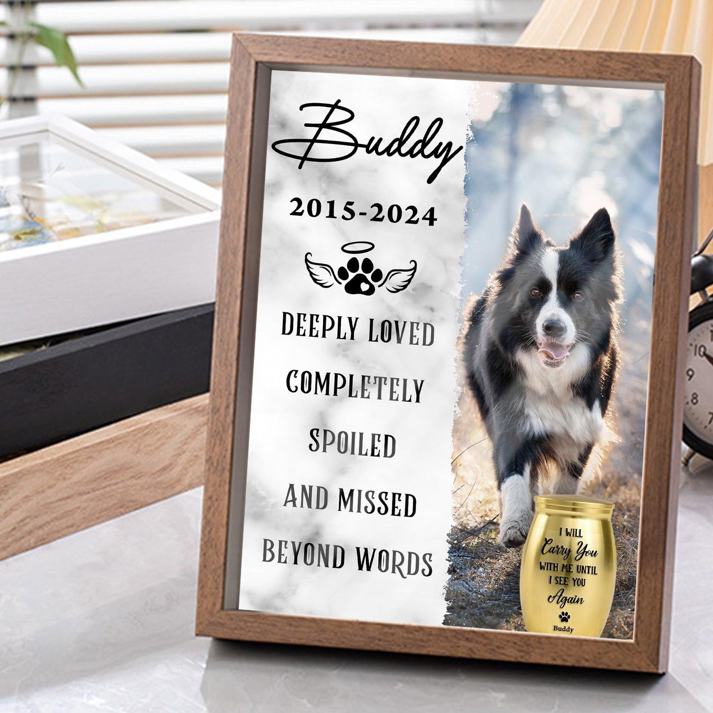 Custom Memorial Photo Frame - Mini Urn for Ashes - Pawprints Heart