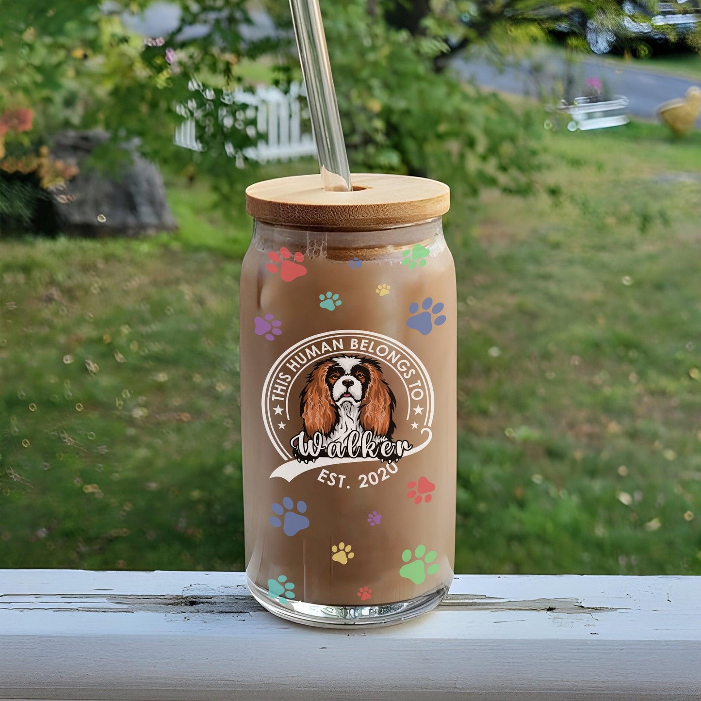 This Human Belongs to Dog/Cat" Frosted Bottle with Lid & Straw