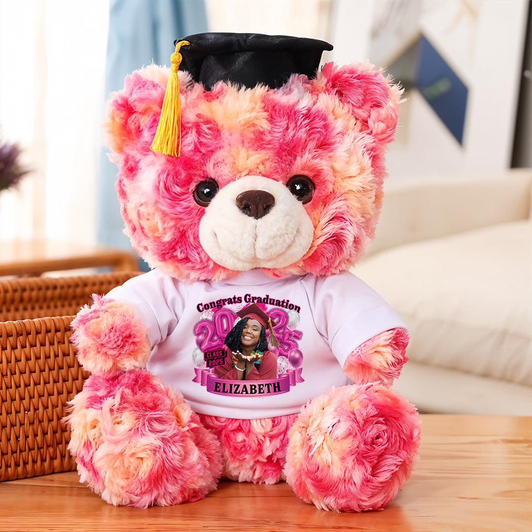 Color Class Of 2025 Graduate Bear With Cap - Teddy Bear With Personalized Shirt