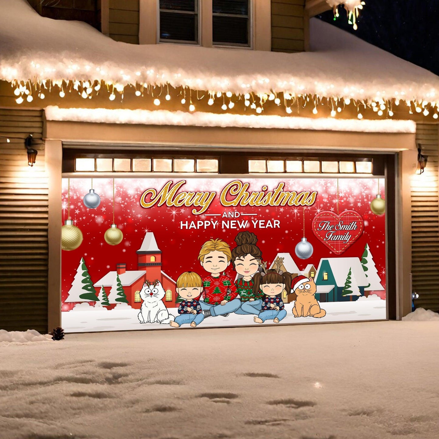 Christmas Garage Door Decor - Merry Christmas and Happy New Year