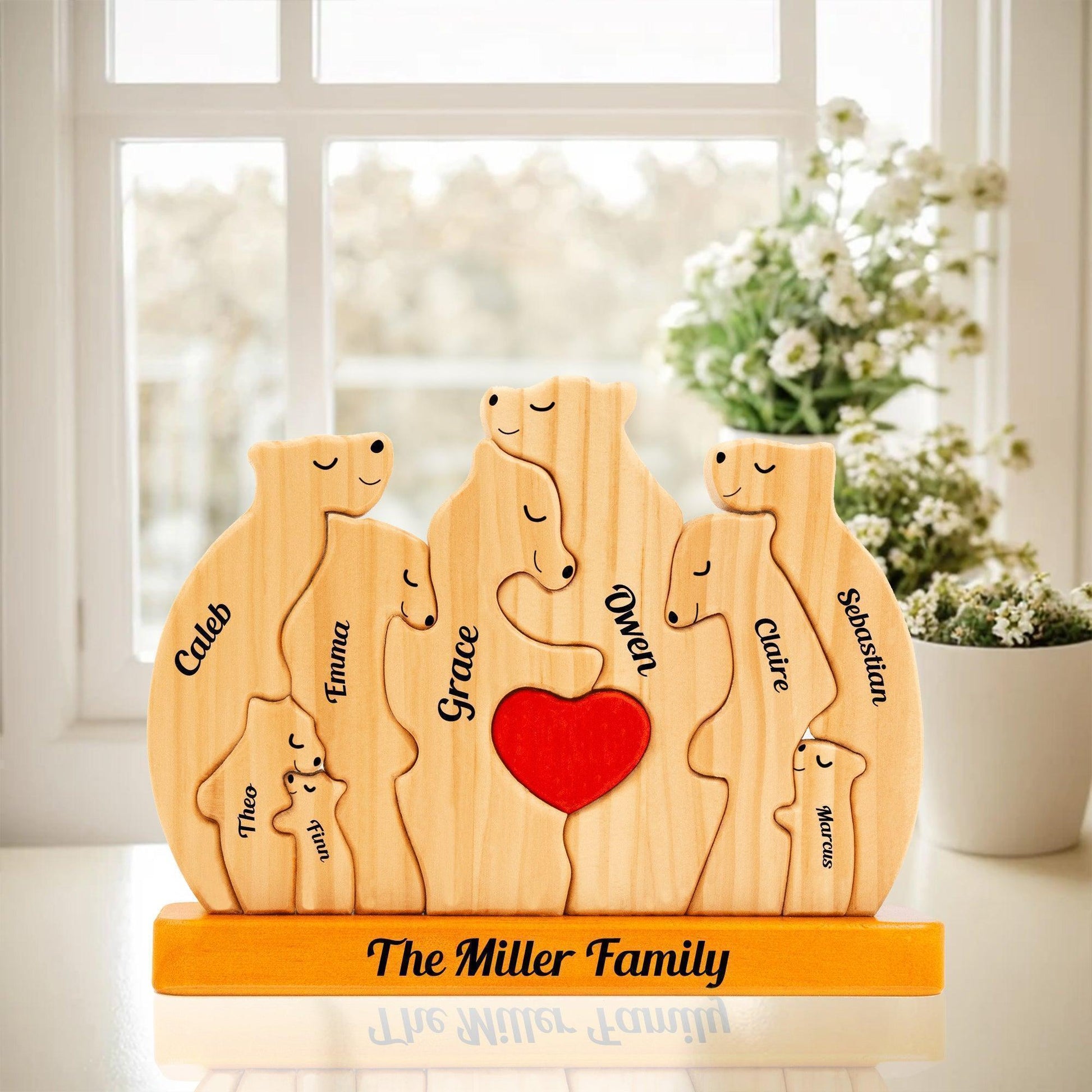 Personalized Wooden Bears Family with Hearts - Pet Carvings