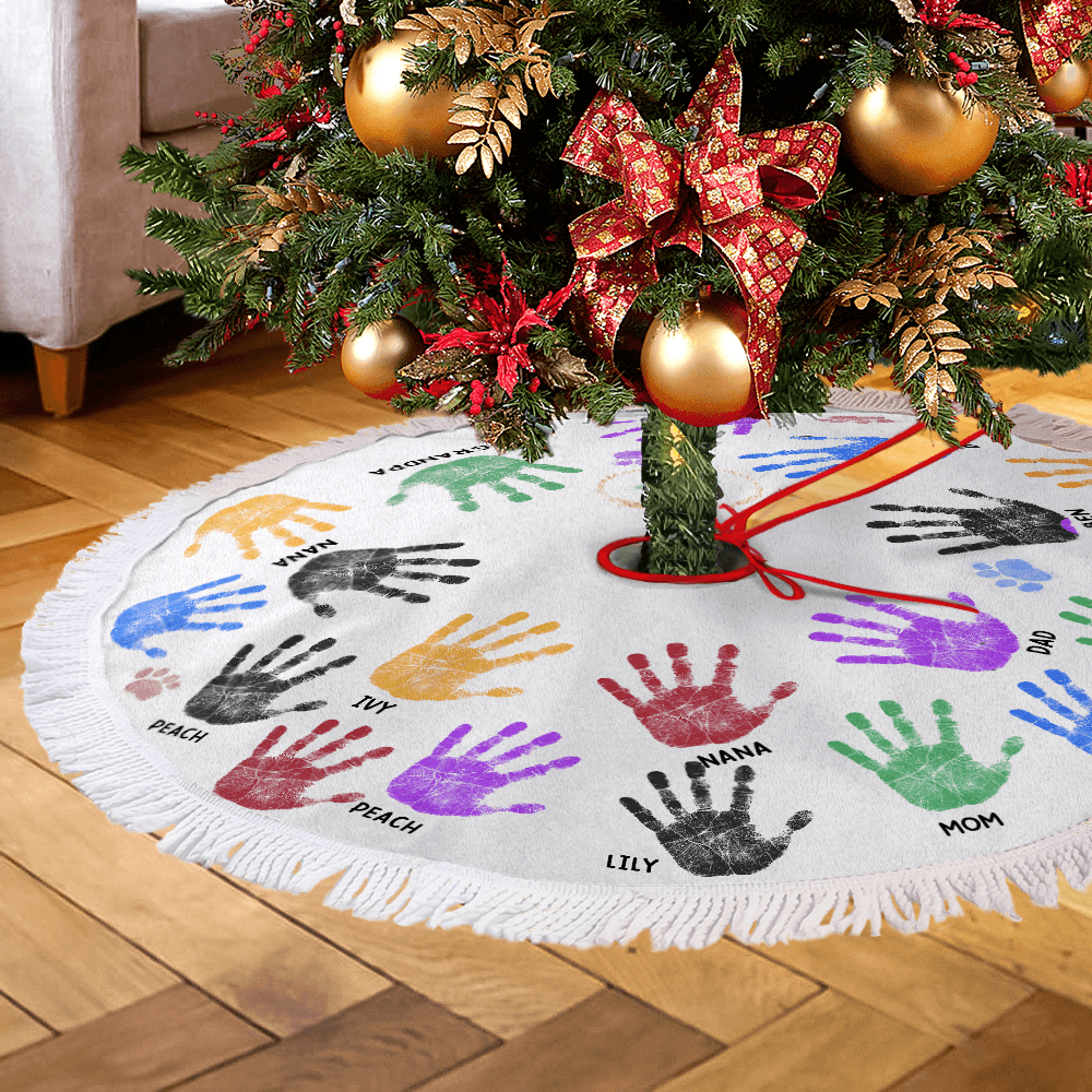 Family Handprints Tree Skirt - Personalized Christmas Tree Cover
