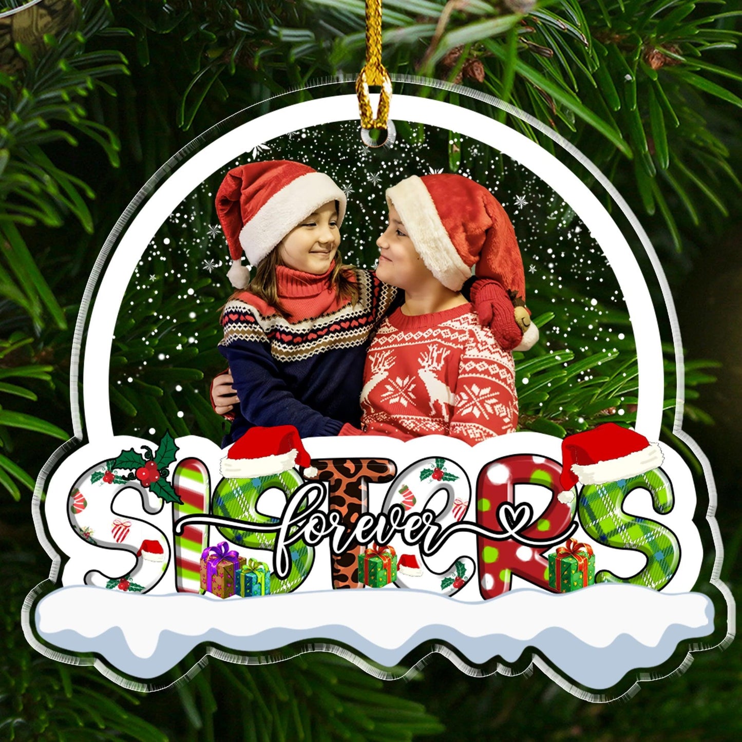 Personalized Photo Sister Friends Christmas Acrylic Ornament