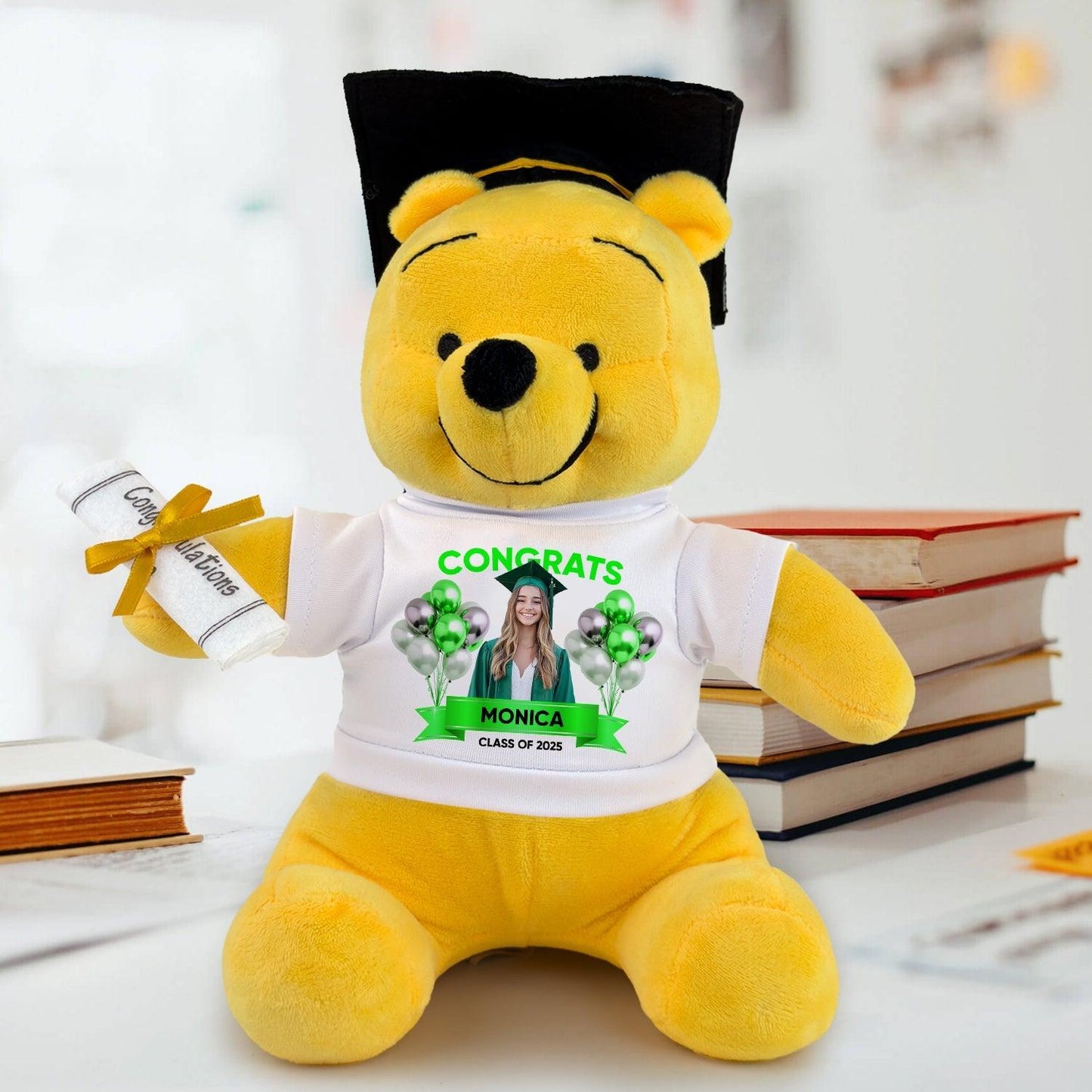 Yellow Bear With Cap - Teddy Bear With Personalized Shirt