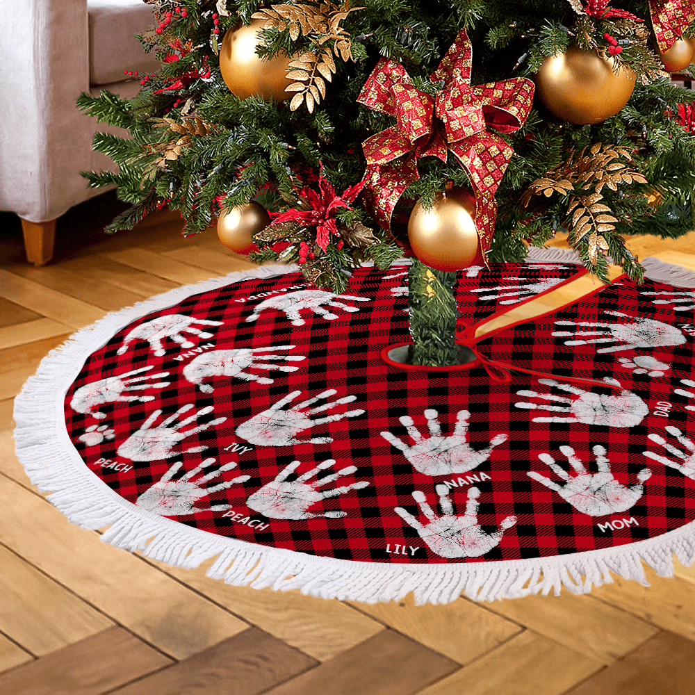 Family Handprints Tree Skirt - Personalized Christmas Tree Cover