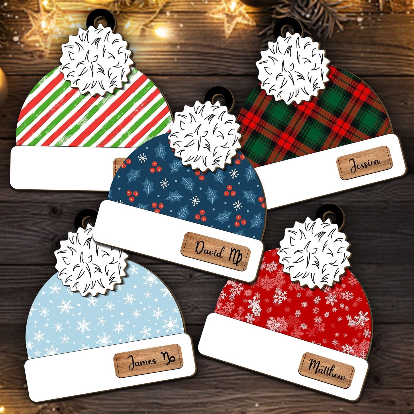 Family Name Winter Hat Beanie - Custom 2-Layered Wood