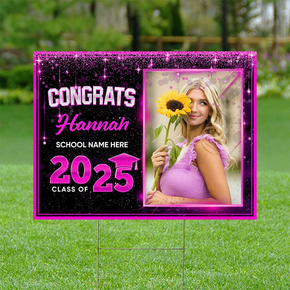 Class Of 2025 Glitter Lawn Sign, Graduation Gift - Personalized Graduation Lawn Sign With Stake