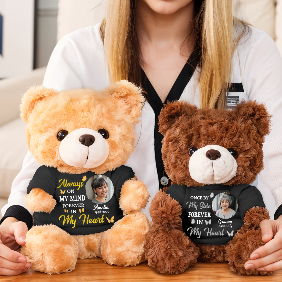 When You Miss Me Hug This - Teddy Bear With Personalized Photo Black Shirt