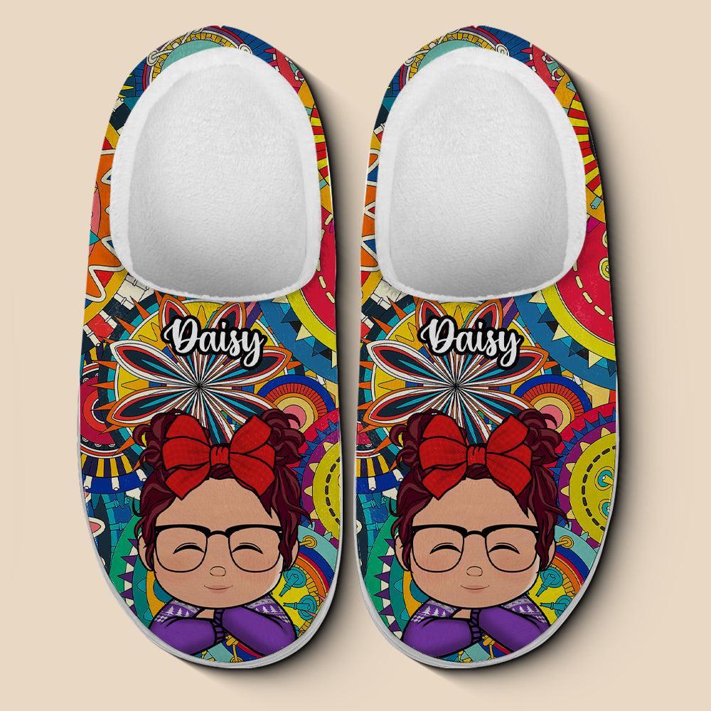 Floral Family Team Colors Slippers - Plush All-Over Print
