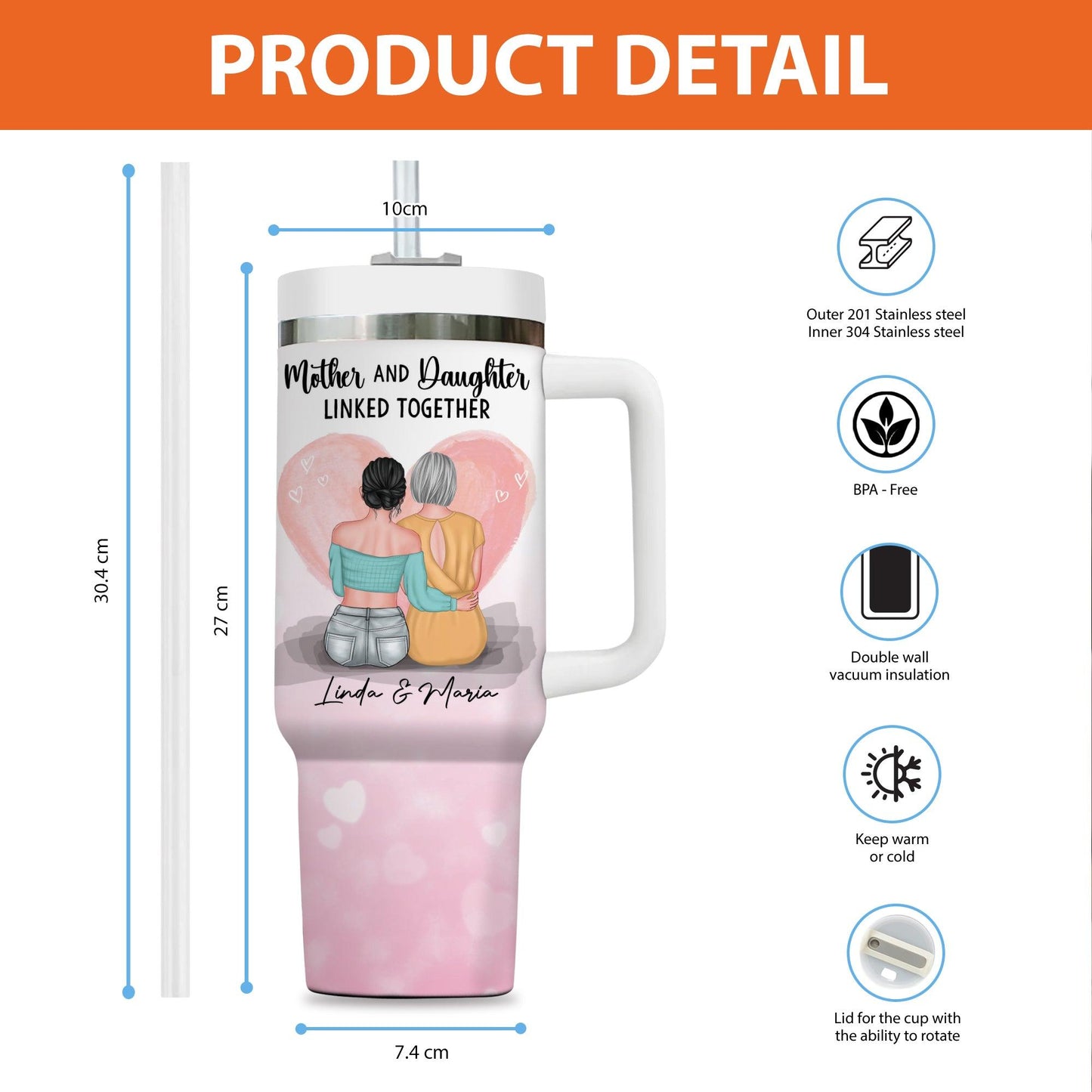 Mother & Daughter Forever Linked - Personalized Custom Tumbler