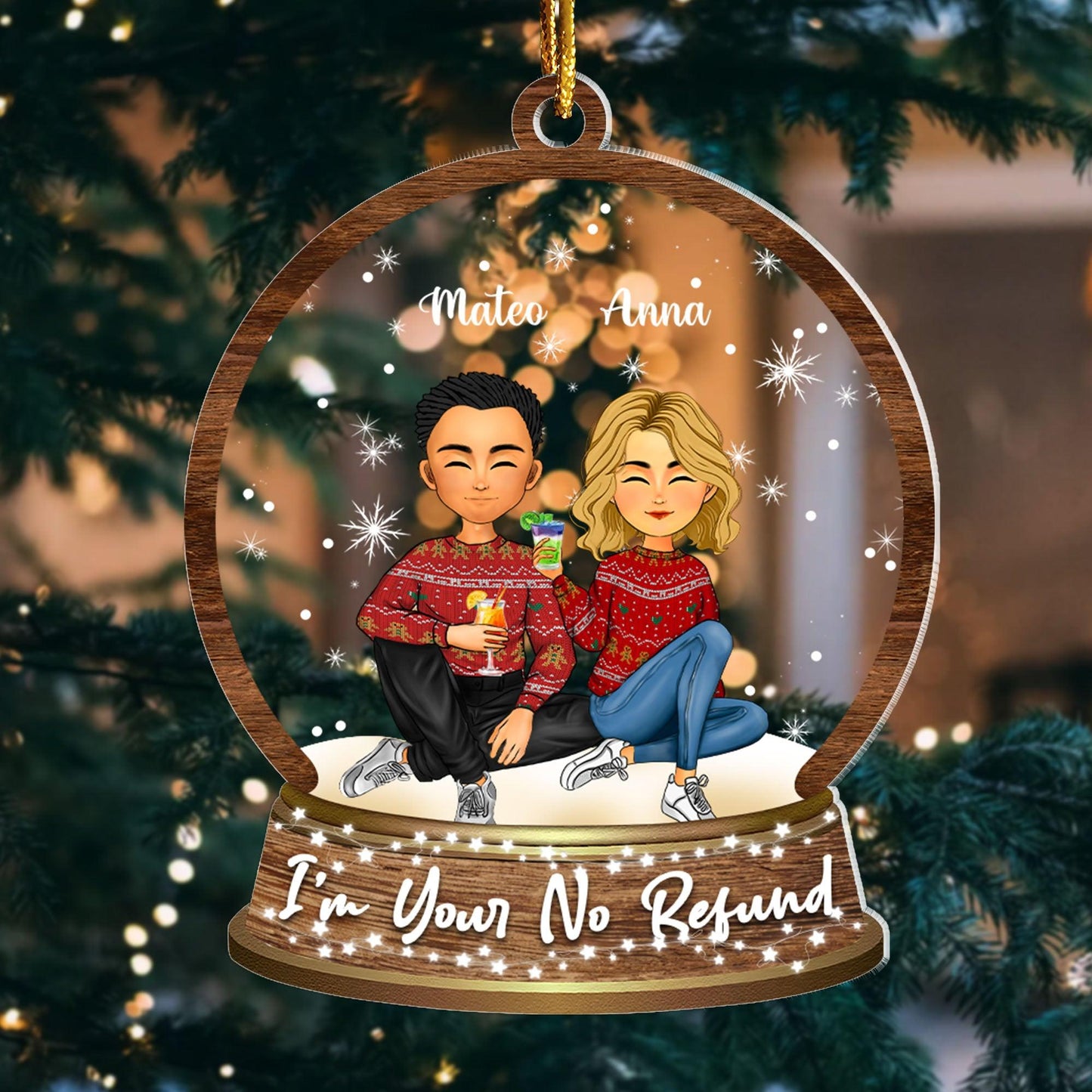 No Refund Couple Snowball Ornament - Custom Acrylic Gift