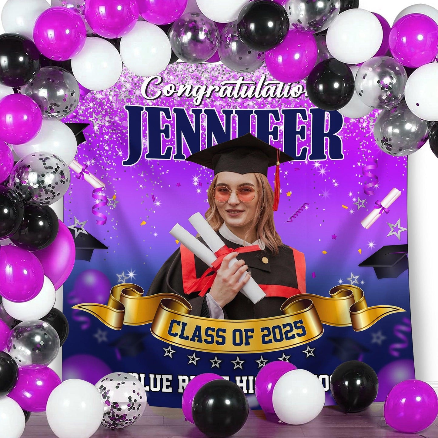 Congratulations Graduation Backdrop - Custom Class of 2025 Graduation Party Backdrop - Personalized Backdrop Graduation Party