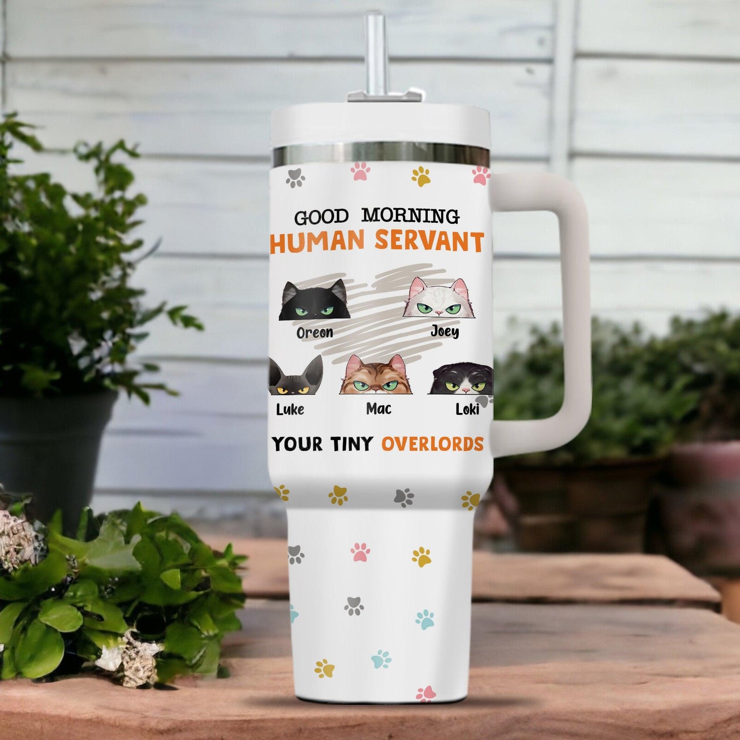 Personalized Cat Lover Tumbler - Good Morning Human Servant Gift