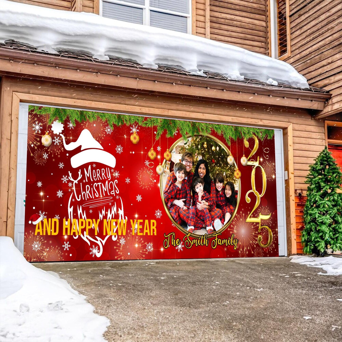 Christmas & New Year Garage Banner - Holiday Door Decoration