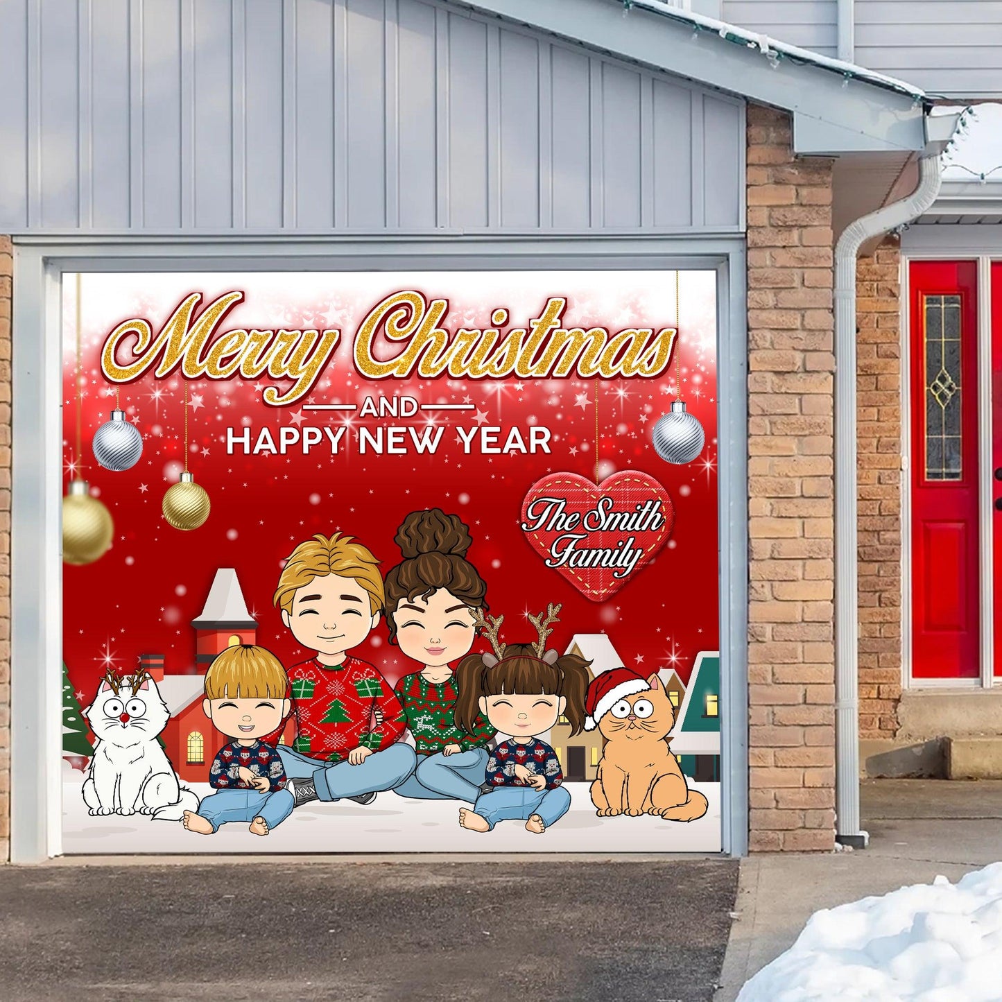 Christmas Garage Door Decor - Merry Christmas and Happy New Year