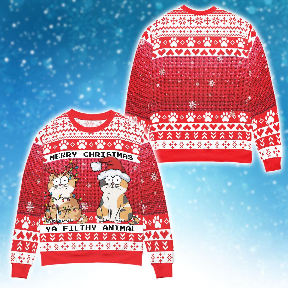 Merry Christmas Ya Filthy Sweatshirt - Custom Pet Ugly Sweatshirt