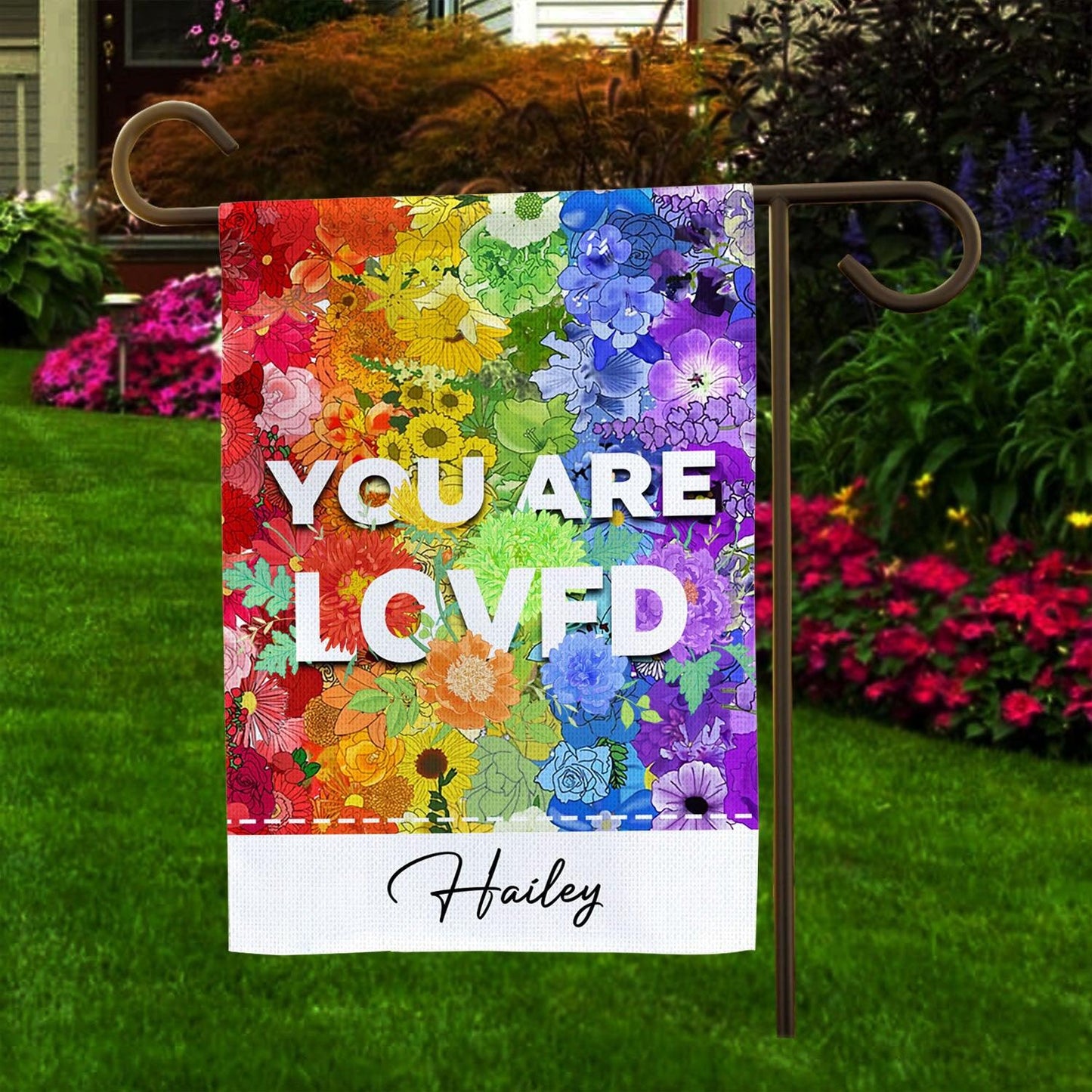 Personalized Floral Pride Flag - LGBTQ+ Outdoor Garden Decor