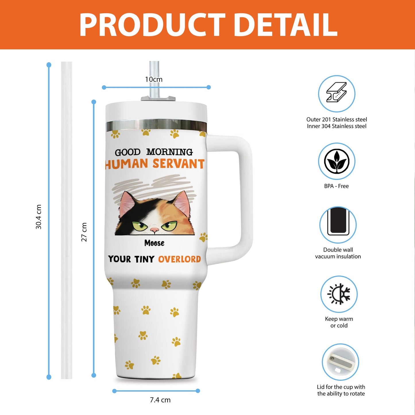 Personalized Cat Lover Tumbler - Good Morning Human Servant Gift