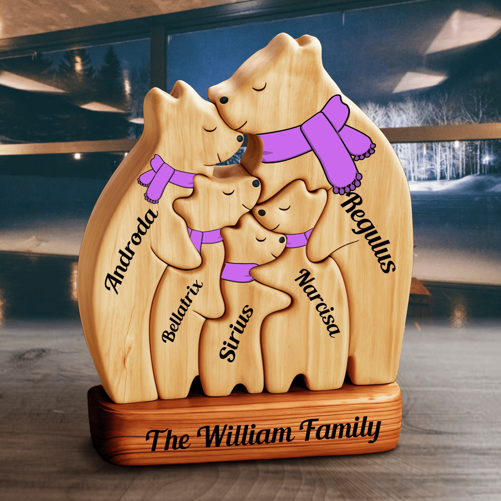 Color Scarf Bear Family Puzzle - Wooden Bear With Scarf Gifts