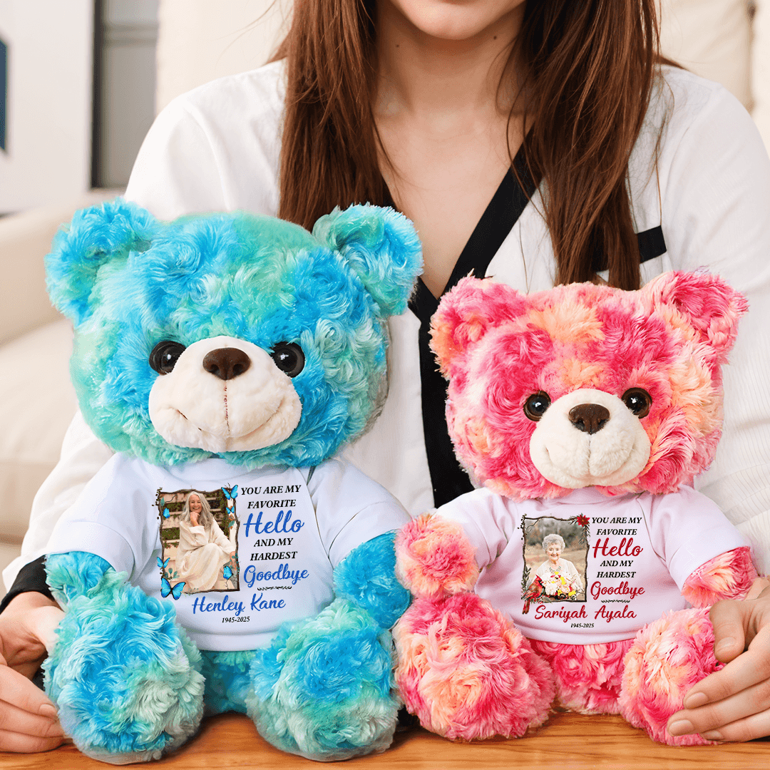 My Hardest Goodbye Memorial Bear - Teddy Bear With Personalized Photo Shirt