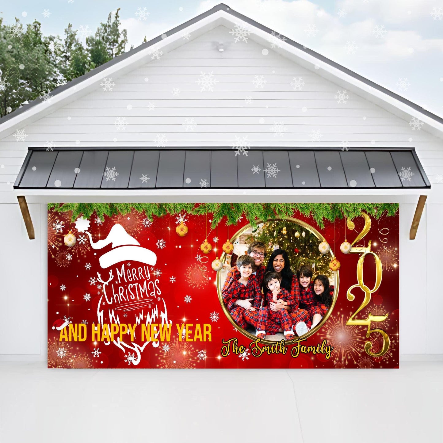 Christmas & New Year Garage Banner - Holiday Door Decoration