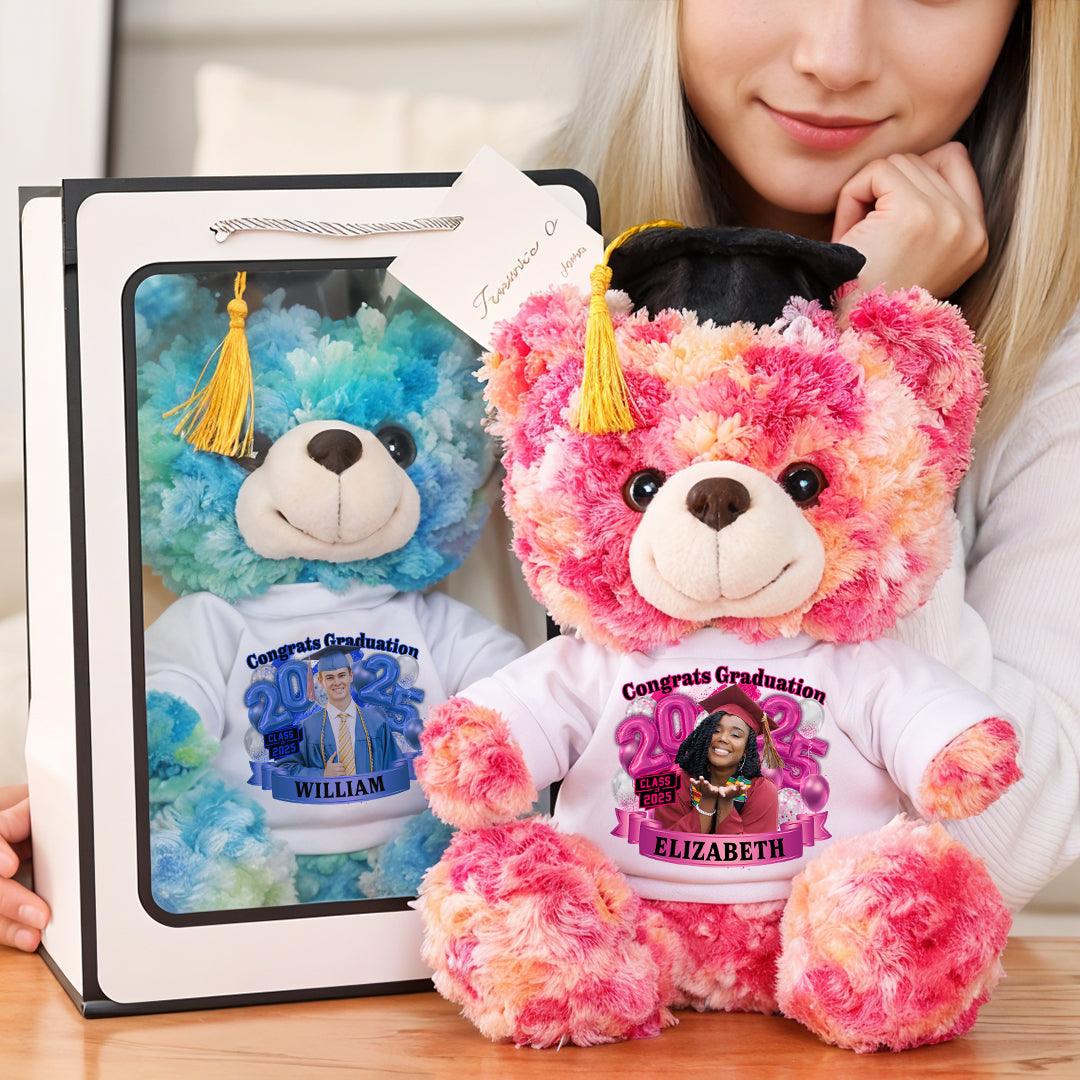 Color Class Of 2025 Graduate Bear With Cap - Teddy Bear With Personalized Shirt